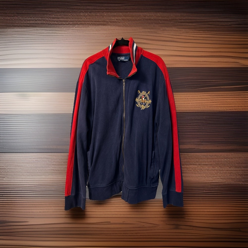 Polo Ralph Lauren Jacket Mens XL Blue Equestrian Crest Logo Track Full Zip Heavy